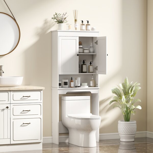 HOMCOM Mobile sopra WC con 3 Mensole Chiuse e Ripiano Aperto, in Legno, 65x22x161 cm, Bianco | Aosom Italy