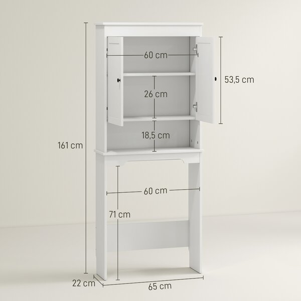 HOMCOM Mobile sopra WC con 3 Mensole Chiuse e Ripiano Aperto, in Legno, 65x22x161 cm, Bianco | Aosom Italy