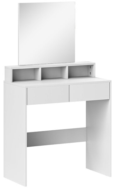 HOMCOM Postazione Trucco con Specchio, Toeletta Trucco con 2 Cassetti, 3 Scomparti, Salvaspazio, per Camera da Letto, Bianco | Aosom Italy