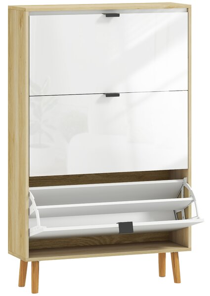 HOMCOM Scarpiera Slim Moderna con 3 Cassetti Ribaltabili per 24 Paia di Scarpe, 80x24x127 cm, Bianco | Aosom Italy