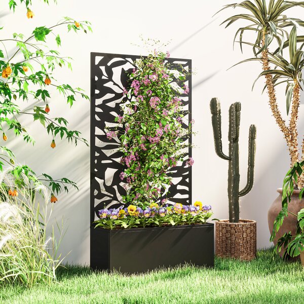 Outsunny Fioriera con Spalliera per Rampicanti in Acciaio, Montaggio a Parete o a Terra, 61x23x113 cm, Nero | Aosom Italy