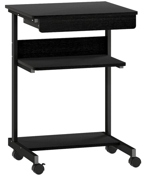 HOMCOM Scrivania PC con Cassetto Scorrevole, 2 Ripiani e 4 Rotelle, in Legno e Metallo, 56x51x79 cm, Nero | Aosom Italy