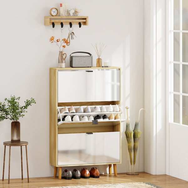 HOMCOM Scarpiera Slim Moderna con 3 Cassetti Ribaltabili per 24 Paia di Scarpe, 80x24x127 cm, Bianco | Aosom Italy