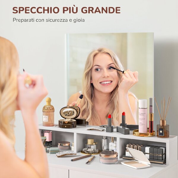 HOMCOM Postazione Trucco con Specchio, Toeletta Trucco con 2 Cassetti, 3 Scomparti, Salvaspazio, per Camera da Letto, Bianco | Aosom Italy