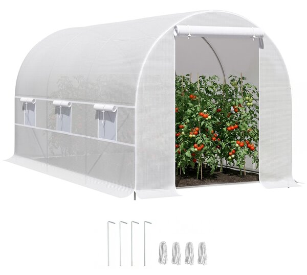 Outsunny Serra da Giardino a Tunnel 4x2x2m con Porta e 6 Finestre Avvolgibili Anti-Raggi UV, Serra per Orto in Polietilene, Verde, | Aosom Italy