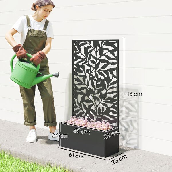 Outsunny Fioriera con Spalliera per Rampicanti in Acciaio, Montaggio a Parete o a Terra, 61x23x113 cm, Nero | Aosom Italy