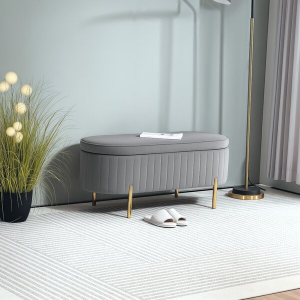 HOMCOM Panca Contenitore Ovale da 72L con Coperchio Sollevabile, in Tessuto Vellutato e Legno, 108x44x43.5 cm, Grigio | Aosom Italy