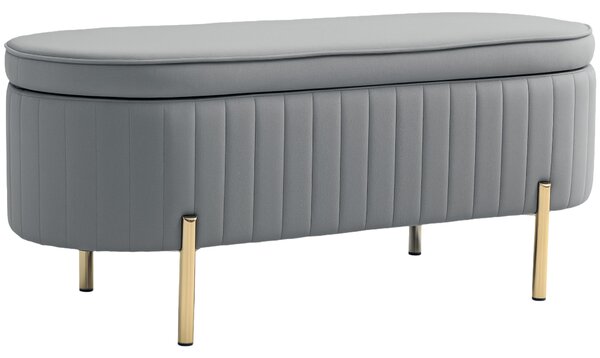 HOMCOM Panca Contenitore Ovale da 72L con Coperchio Sollevabile, in Tessuto Vellutato e Legno, 108x44x43.5 cm, Grigio | Aosom Italy