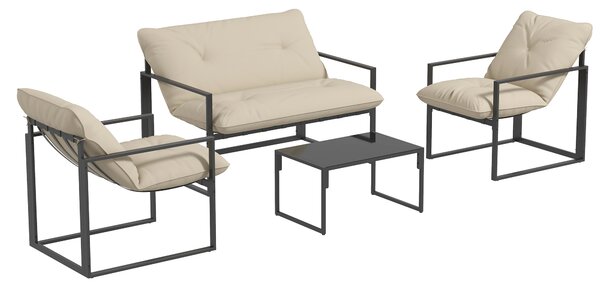 Outsunny Set da Giardino 4 Pezzi con Divanetto, 2 Poltrone e Tavolino, in Acciaio, Poliestere e Cotone PP, Beige e Grigio | Aosom Italy