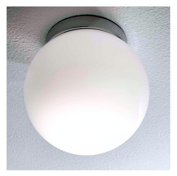 SFERA MEDIA PLAFONIERA IN VETRO BIANCO LUCIDO MONTATURA CROMO DIAMETRO 30CM