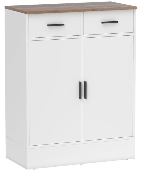 HOMCOM Credenza Moderna 2 Cassetti e Armadietto 2 Ante, Ripiano Interno Regolabile, Bianco e Legno | Aosom Italy