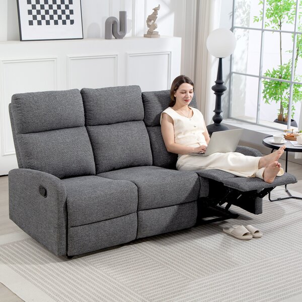 HOMCOM Divano 3 Posti Reclinabile in maniera Indipendente con Rivestimento in Ciniglia Grigia, 179x91x98 cm | Aosom Italy