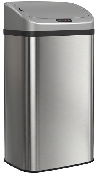 HOMCOM Pattumiera con Sensore da 48L a Chiusura Morbida, Superficie Anti-impronte, in Acciaio Inox, Argento | Aosom Italy