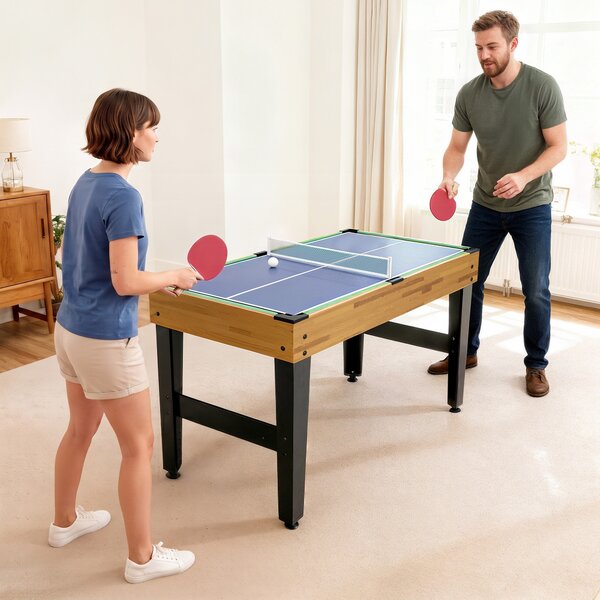 SPORTNOW Tavolo da Gioco 13 in 1 con Calciobalilla, Ping Pong, Air Hockey, Biliardo, Scacchi e Altri, Noce | Aosom Italy