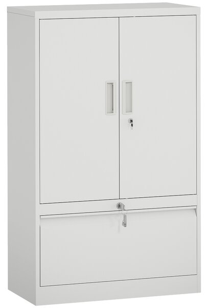 HOMCOM Mobile da Ufficio in Acciaio con Ripiano Interno Regolabile e Cassetto, 80x40x130 cm, Bianco | Aosom Italy