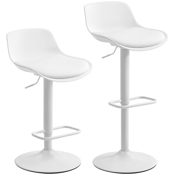HOMCOM Set 2 Sgabelli da Bar con Schienale, Altezza Regolabile, Seduta Girevole in Pelle PU e Poggiapiedi, Bianco | Aosom Italy