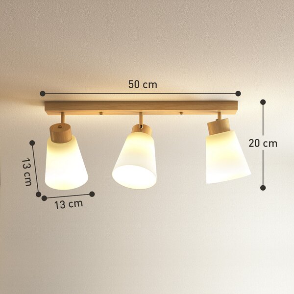 HOMCOM Lampadario da Soffitto con 3 Punti Luce Regolabili a 90° e Attacchi E27, Colore Legno | Aosom Italy