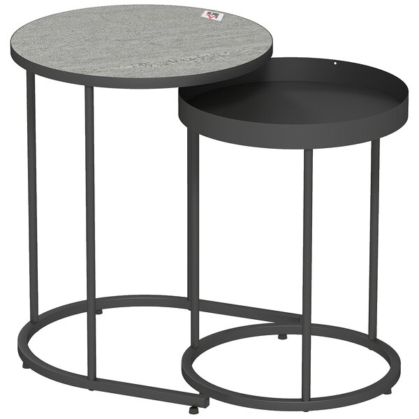 HOMCOM Set 2 Tavolini da Salotto Impilabili in Stile Industriale, in Legno e Metallo, Ø42x54 cm e Ø36.5x48.5 cm, Grigio e Nero | Aosom Italy