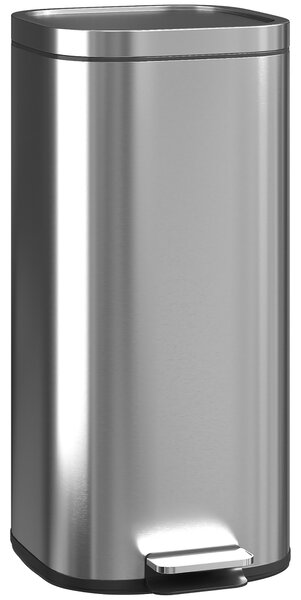 HOMCOM Pattumiera a Pedale da 30L con Secchio Rimovibile, in Metallo e PP, 29x36x59.5 cm, Argento | Aosom Italy