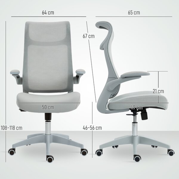 HOMCOM Sedia da Ufficio Ergonomica con Braccioli Regolabili, Schienale a Rete e Poggiatesta, Grigio | Aosom Italy