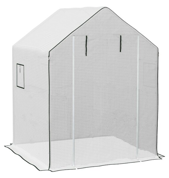Outsunny Copertura PE per Serra da Giardino con Porta a Cerniera e Finestre, 140x143x190cm, Bianco | Aosom Italy