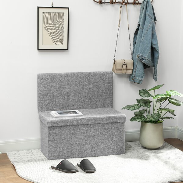 HOMCOM Panca Contenitore Pieghevole con Schienale e Vano da 77L, Rivestimento in Tessuto, 76x50x73 cm, Grigio | Aosom Italy