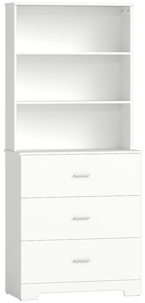 HOMCOM Libreria a Muro con 3 Ripiani Aperti e 3 Cassetti, in Legno, 79x39.5x182.2 cm, Bianco | Aosom Italy