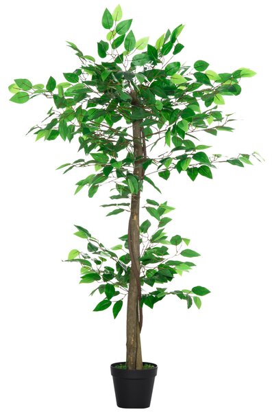 Outsunny Pianta Artificiale Albero del Tè con 546 Foglie Realistiche e Vaso Cemento 120 cm Verde | Aosom Italy