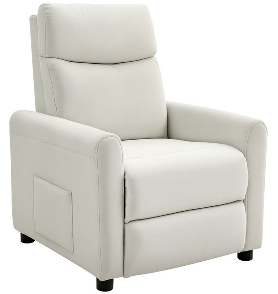 HOMCOM Poltrona Reclinabile 135° max in Tessuto Effetto Lino, Schiuma, Acciaio e Legno, 73x86x100 cm, Bianco Crema | Aosom Italy