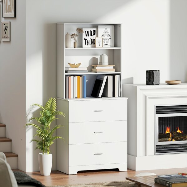 HOMCOM Libreria a Muro con 3 Ripiani Aperti e 3 Cassetti, in Legno, 79x39.5x182.2 cm, Bianco | Aosom Italy