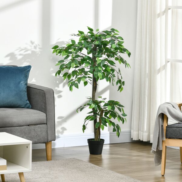 Outsunny Pianta Artificiale Albero del Tè con 546 Foglie Realistiche e Vaso Cemento 120 cm Verde | Aosom Italy