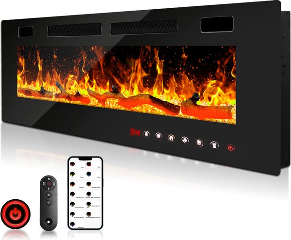 Caminetto elettrico TolleTour Caminetto elettrico con effetto fiamma 7500/1500W, metallo, nero, 127 cm
