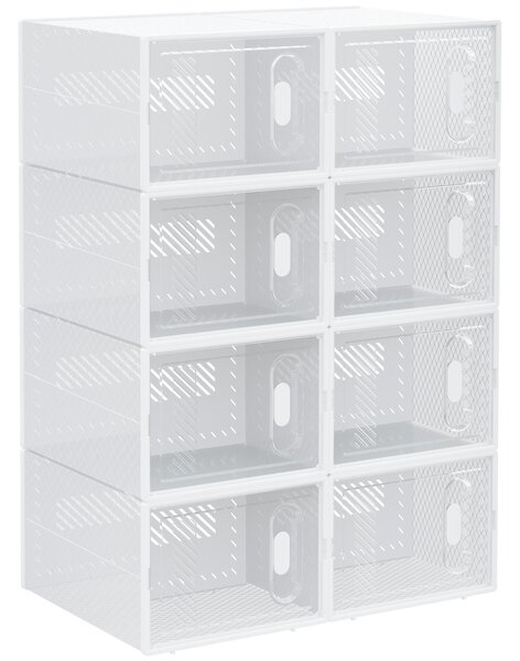 HOMCOM Scarpiera Modulare in PP con 8 Cubi Contenitori e Porta Magnetica, 25x35x19 cm, Bianco e Trasparente | Aosom Italy