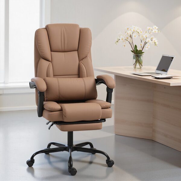 HOMCOM Sedia da Ufficio Reclinabile in Finta Pelle con Poggiapiedi e Rotelle, 65x67x111-119 cm, Marrone | Aosom Italy