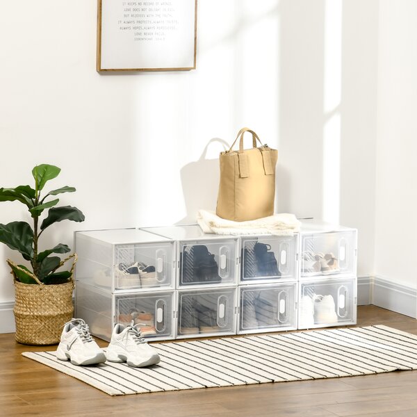 HOMCOM Scarpiera Modulare in PP con 8 Cubi Contenitori e Porta Magnetica, 25x35x19 cm, Bianco e Trasparente | Aosom Italy
