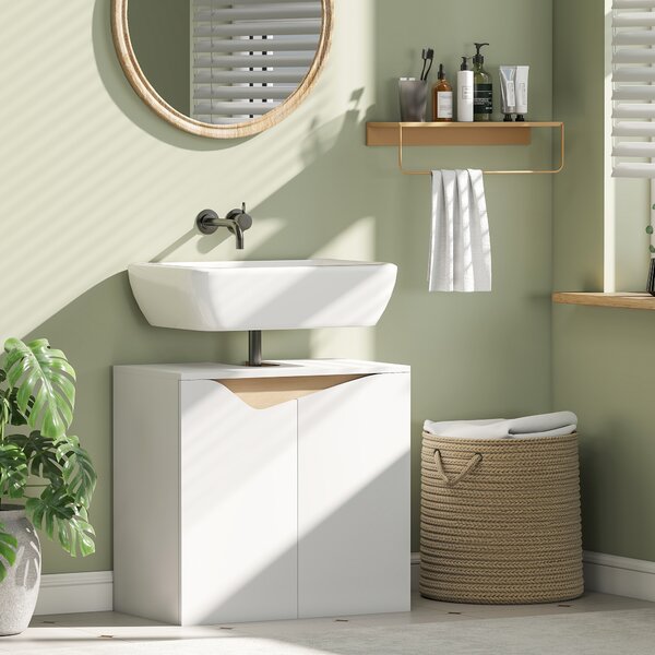 HOMCOM Mobile Sottolavabo con 2 Ante Ammortizzate per Lavabo Senza Piedistallo, 60x35x57.9 cm, Bianco | Aosom Italy