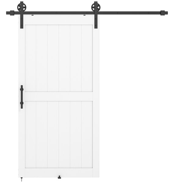 HOMCOM Porta Scorrevole con Binario e Maniglia, in Stile Country e in Legno e Acciaio, 106.6x213.4 cm, Bianco e Nero | Aosom Italy