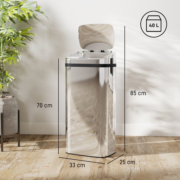 HOMCOM Bidone per Rifiuti da 40L con Sensore per Apertura e Chiusura Automatica, 33x25x70 cm, Argento | Aosom Italy