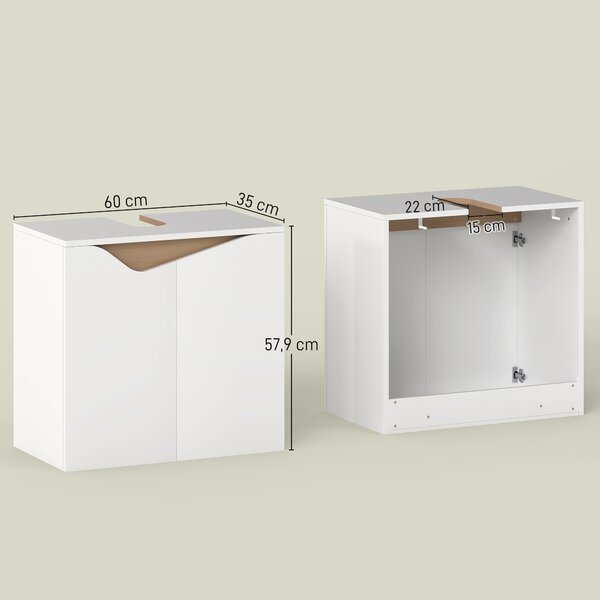 HOMCOM Mobile Sottolavabo con 2 Ante Ammortizzate per Lavabo Senza Piedistallo, 60x35x57.9 cm, Bianco | Aosom Italy