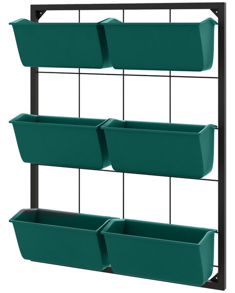 Outsunny Orto Verticale da Parete a 3 Livelli con 6 Vasi, in Acciaio e Plastica, 52x14x66 cm, Verde | Aosom Italy