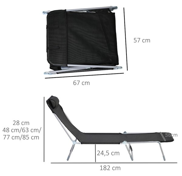 Outsunny Sdraio da Giardino Pieghevole con Schienale Reclinabile e Cuscino, in Metallo e Texteline, 182x56x28 cm, Nero | Aosom Italy