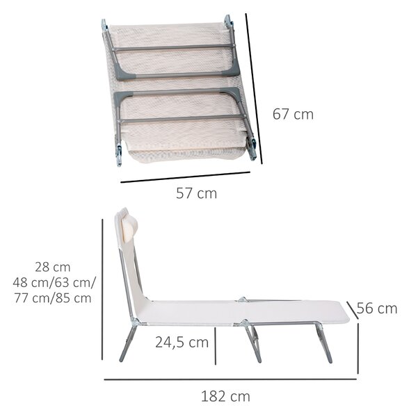Outsunny Sdraio da Giardino Pieghevole con Schienale Reclinabile e Cuscino, in Metallo e Texteline, 182x56x28 cm, Crema | Aosom Italy