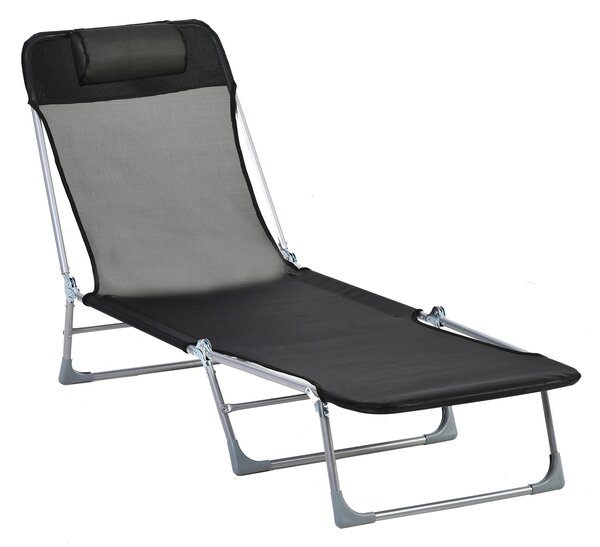 Outsunny Sdraio da Giardino Pieghevole con Schienale Reclinabile e Cuscino, in Metallo e Texteline, 182x56x28 cm, Nero | Aosom Italy