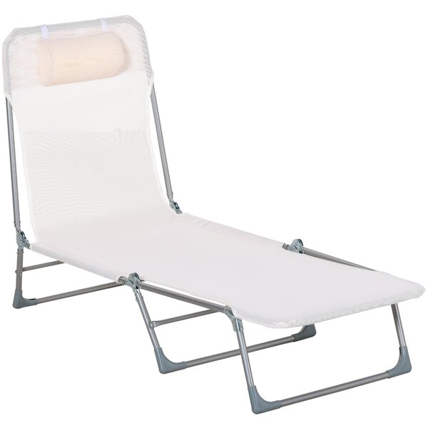 Outsunny Sdraio da Giardino Pieghevole con Schienale Reclinabile e Cuscino, in Metallo e Texteline, 182x56x28 cm, Crema | Aosom Italy