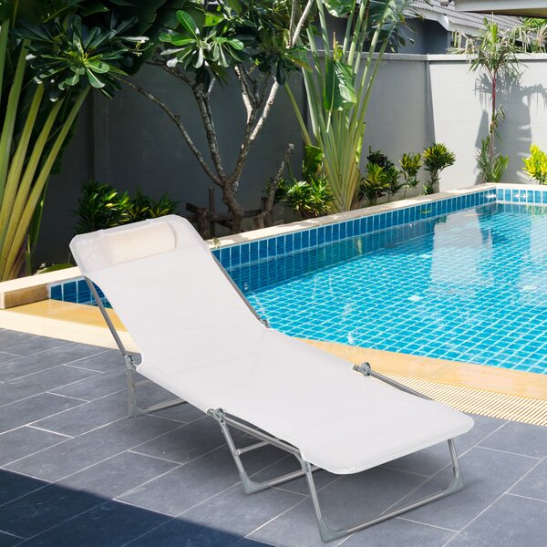 Outsunny Sdraio da Giardino Pieghevole con Schienale Reclinabile e Cuscino, in Metallo e Texteline, 182x56x28 cm, Crema | Aosom Italy