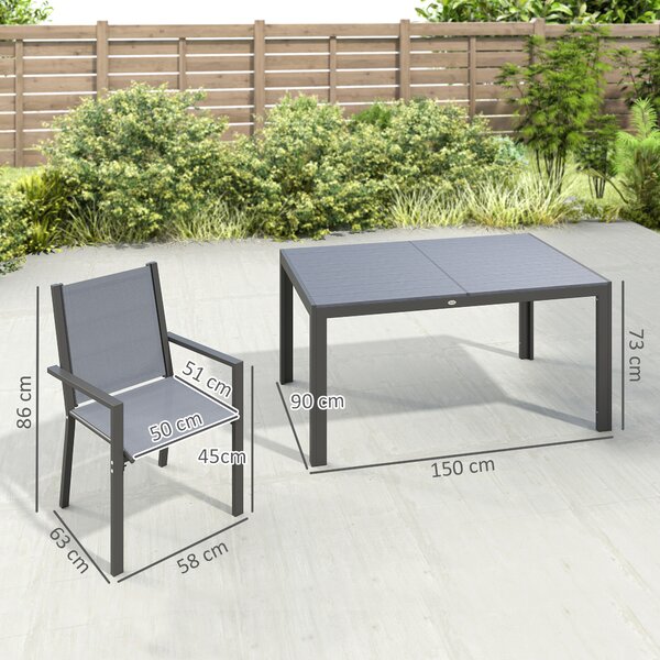Outsunny Set Tavolo da Pranzo Rettangolare e 6 Sedie Impilabili per Giardino, Grigio Chiaro | Aosom Italy