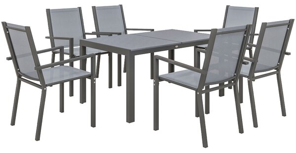 Outsunny Set Tavolo da Pranzo Rettangolare e 6 Sedie Impilabili per Giardino, Grigio Chiaro | Aosom Italy