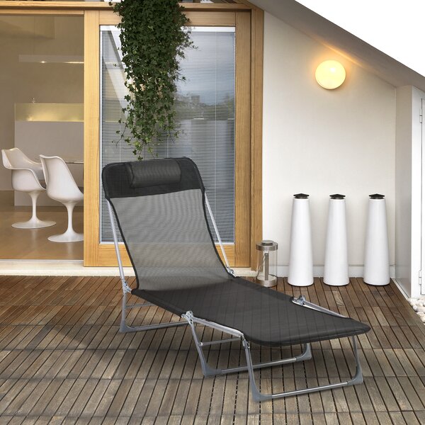 Outsunny Sdraio da Giardino Pieghevole con Schienale Reclinabile e Cuscino, in Metallo e Texteline, 182x56x28 cm, Nero | Aosom Italy