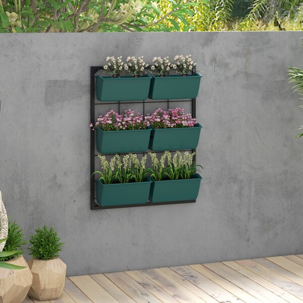 Outsunny Orto Verticale da Parete a 3 Livelli con 6 Vasi, in Acciaio e Plastica, 52x14x66 cm, Verde | Aosom Italy