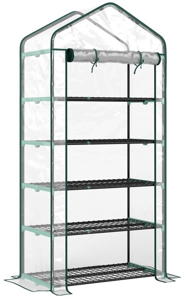 Outsunny Serra a Casetta a 5 Livelli con Ingresso Avvolgibile, in Acciaio e Polietilene, 90x49x193 cm, Trasparente | Aosom Italy